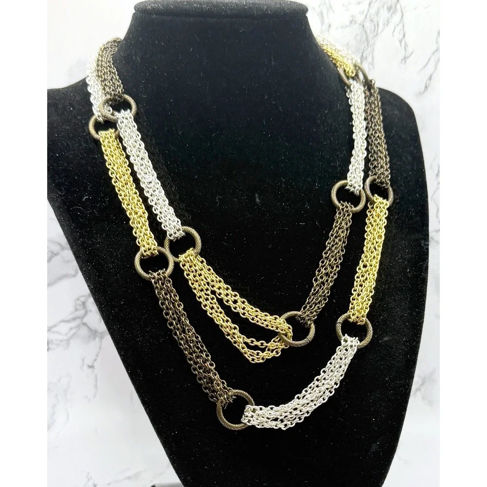 Pierre Lang Multi‎ Strand Chain Necklace Mixed Metal Toggle 36